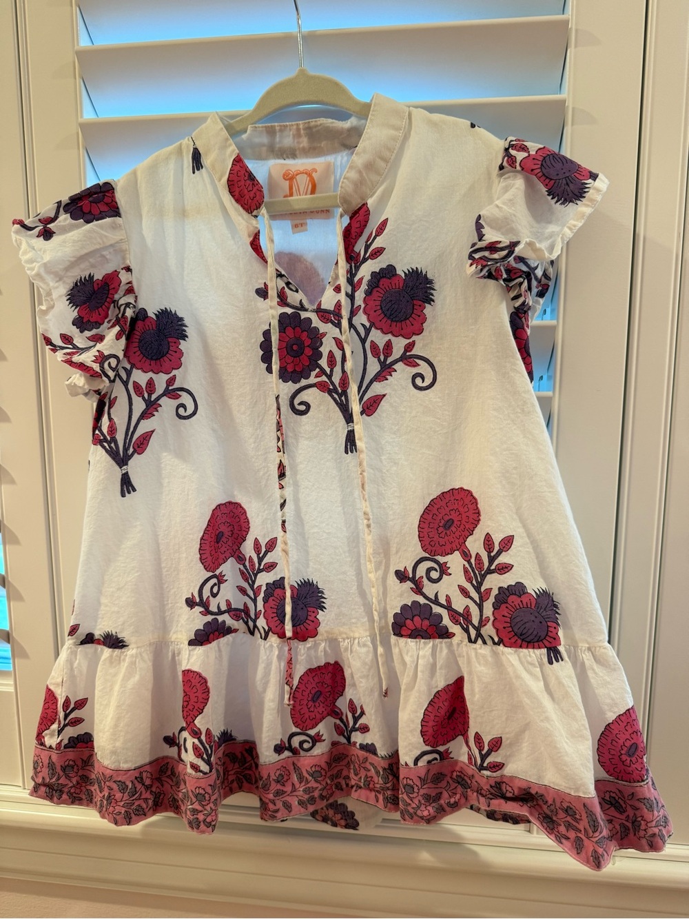 Victoria Dunn White Dress with Pink and Purple Floral Print